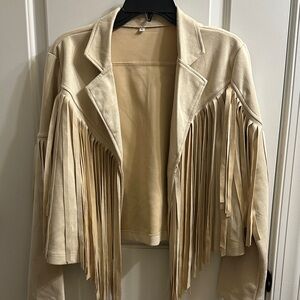 Faux Suede Cream Fringe Jacket